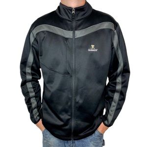 ANTIGUA Guinness Mens Zip Front Black Grey Warm Up Jacket Large w/ Pockets